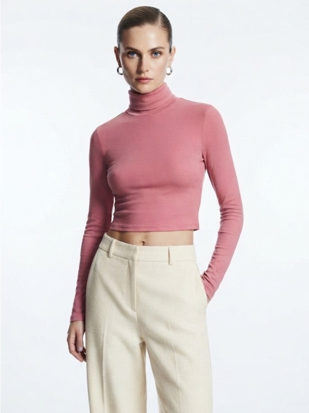 Aritzia Sunday Best Pink Long Sleeve Turtleneck Ribbed Top Size XXS